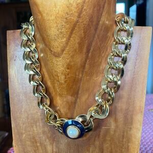 Vintage Monet gold tone chunky pearl enamel choker necklace